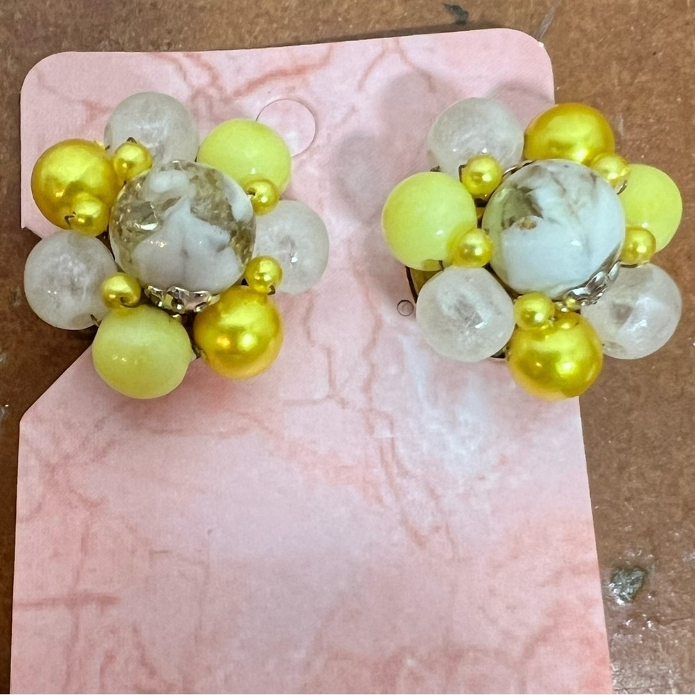 Elegant Yellow and White Beaded Earrings